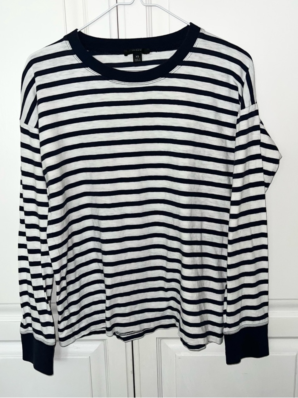 J.Crew Navy White Breton Stripe Long Sleeve Cotton Tee Shirt XS Classic - Picture 2 of 7